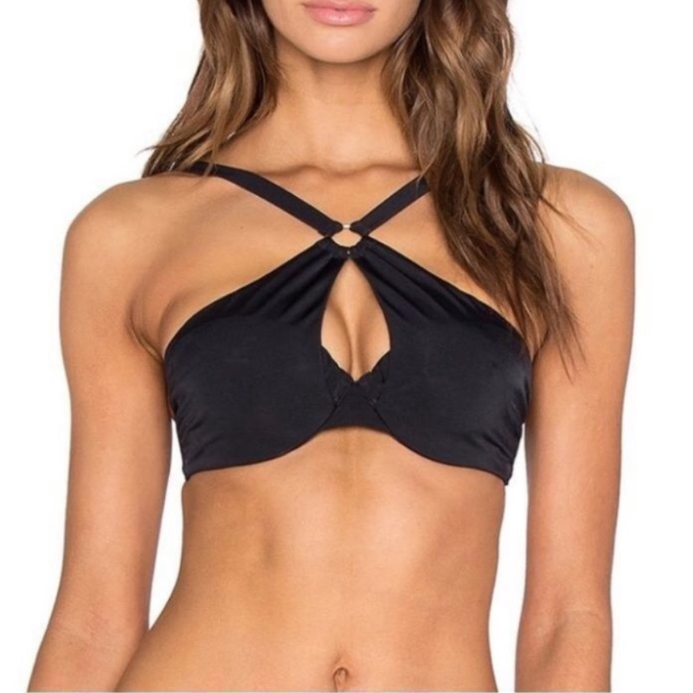 L’Agent by Agent Provocateur Adrina Halter Bikini Top with Keyhole Black Size XS